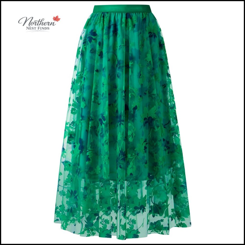 Midi Pleated Tulle Skirt High Waisted A-Line Flowy